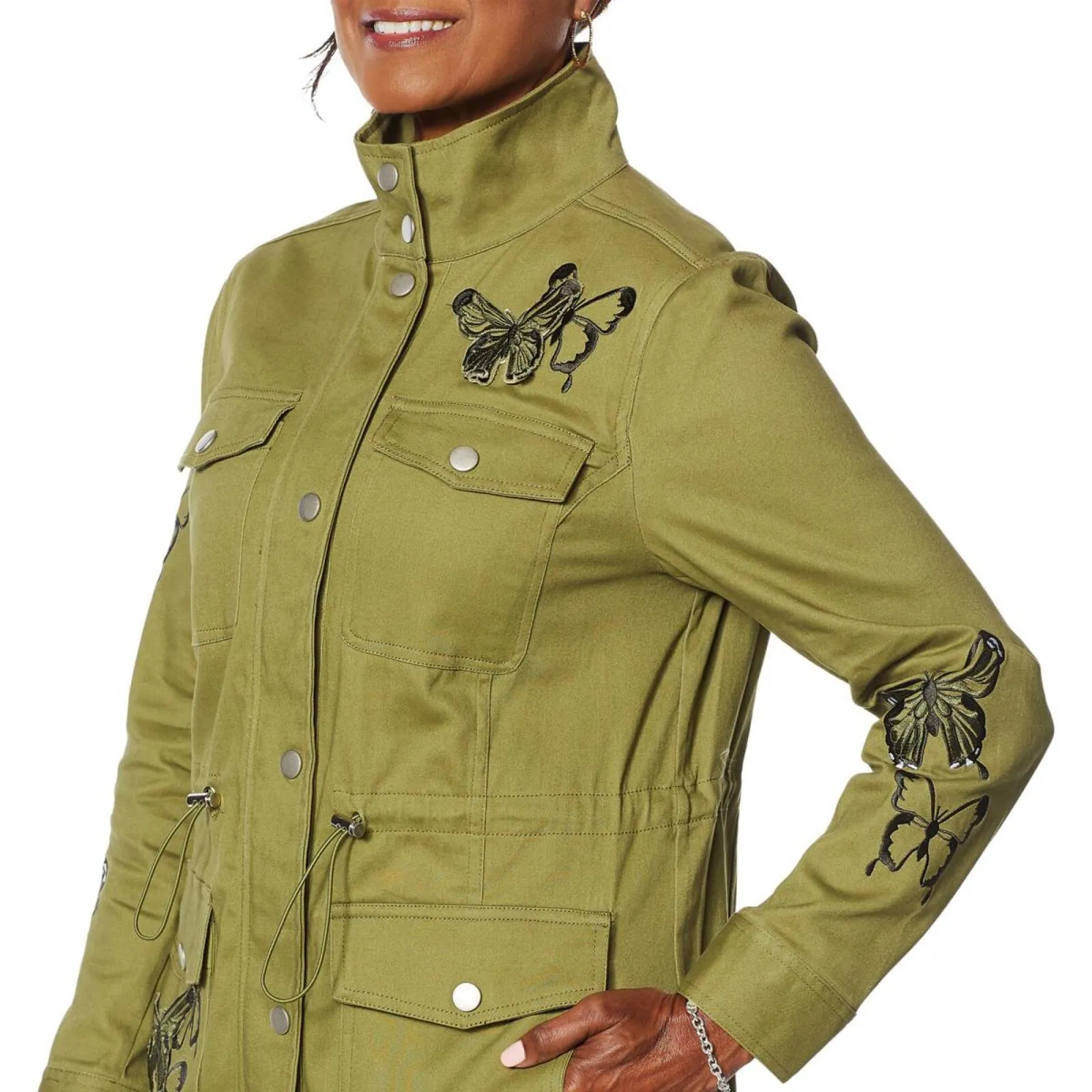Colleen Lopez Women's Snap Front Butterfly Anorak Jacket With Pockets
