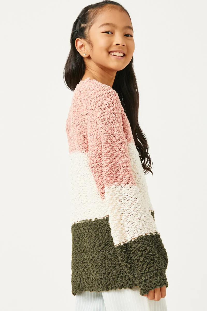 Color Block Popcorn Pullover Sweater