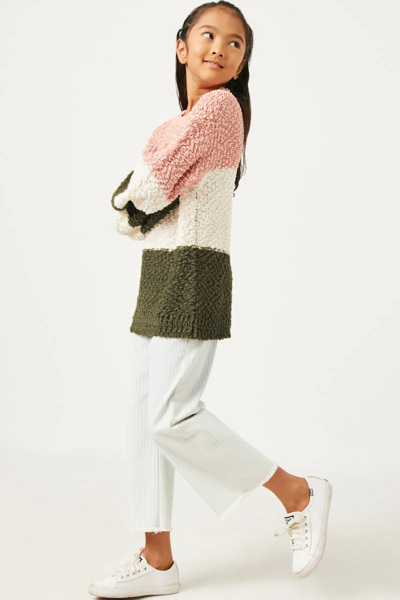 Color Block Popcorn Pullover Sweater