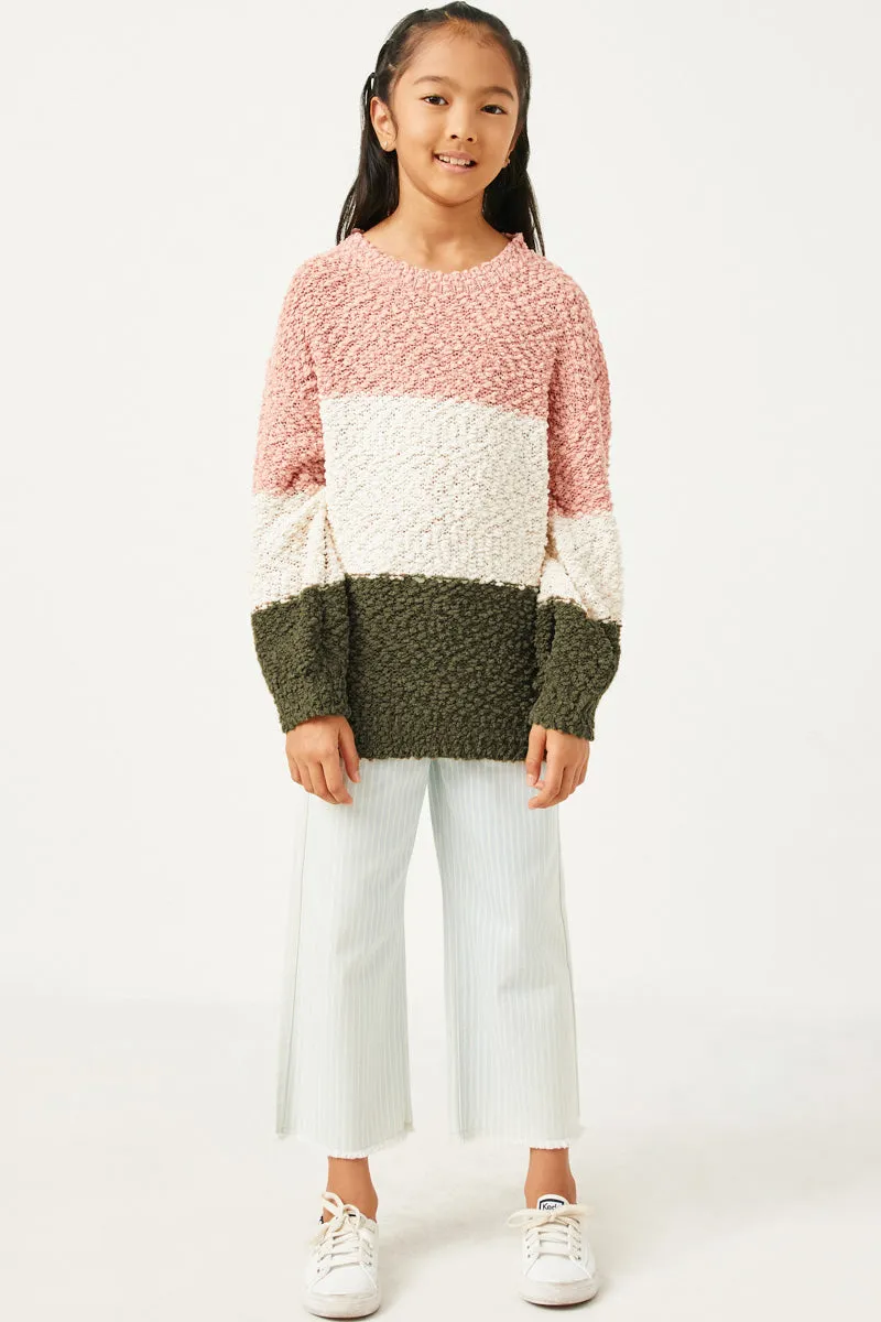 Color Block Popcorn Pullover Sweater