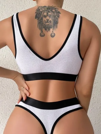 Contrast Binding Bra & Panty Lingerie Set – Soft, Stretchy & Stylish