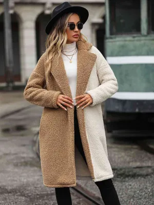 Contrast Color Dropped Shoulder Sherpa Coat