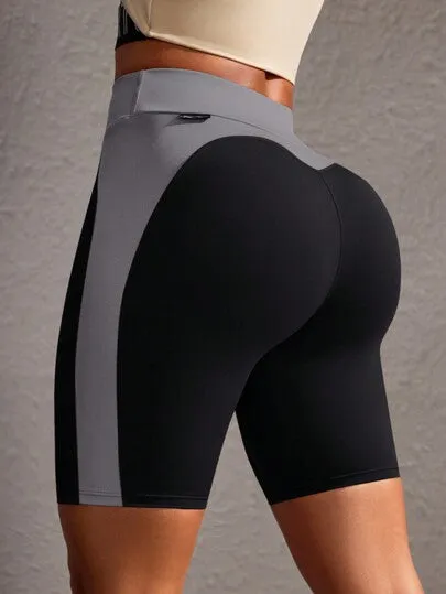 Contrast Color Stitching High-Waist Seamless Sports Shorts – Stretchy & Breathable