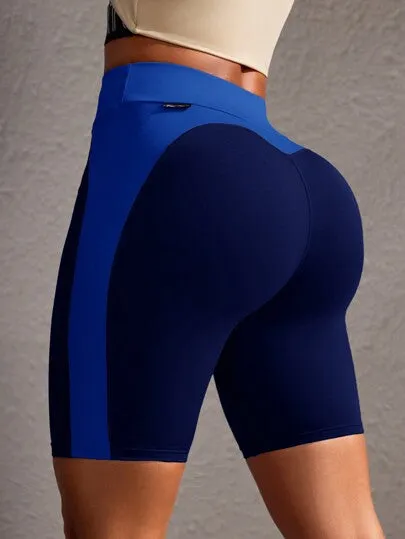 Contrast Color Stitching High-Waist Seamless Sports Shorts – Stretchy & Breathable