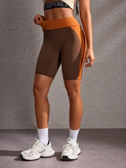 Contrast Color Stitching High-Waist Seamless Sports Shorts – Stretchy & Breathable