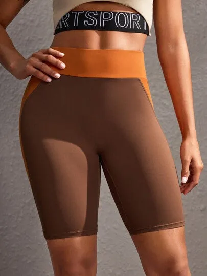 Contrast Color Stitching High-Waist Seamless Sports Shorts – Stretchy & Breathable