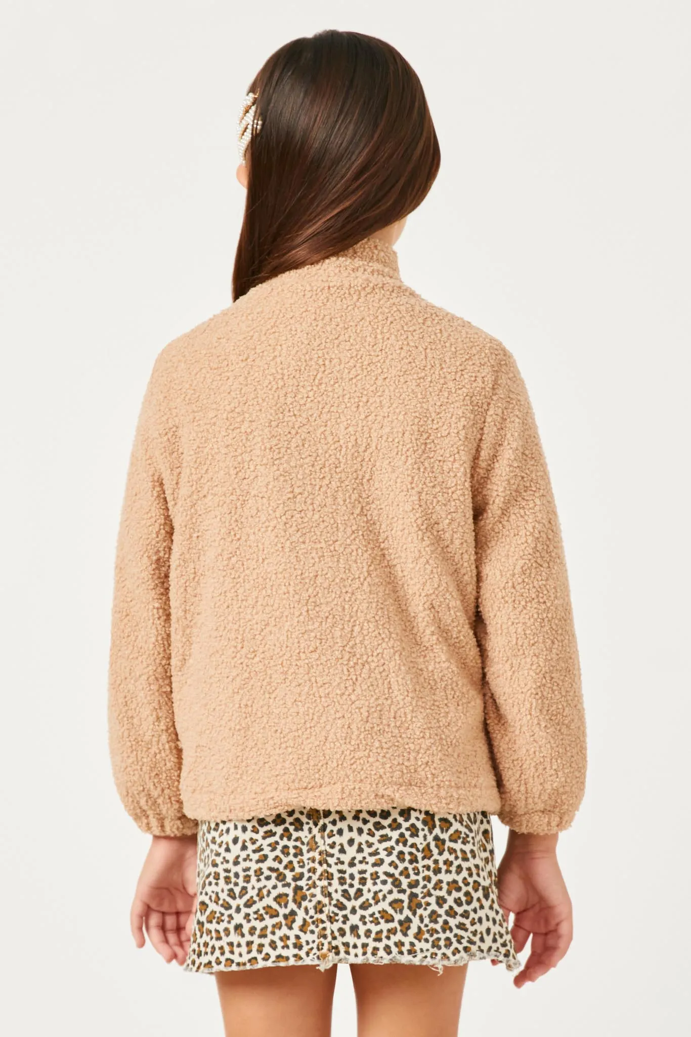 Contrast Leopard Pocket Fleece Zip Up Jacket