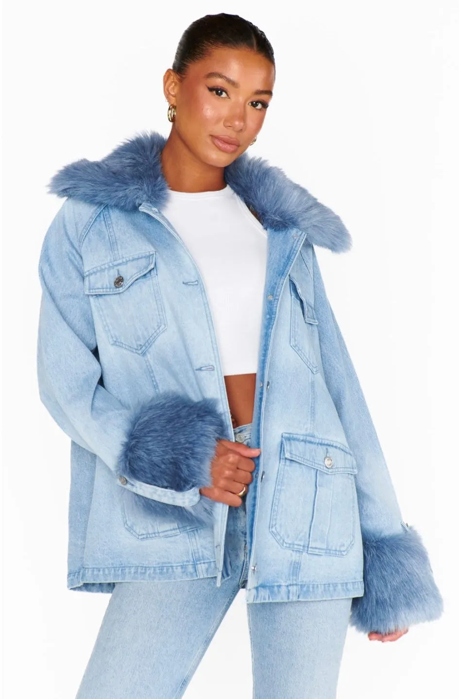 Copenhagen Jacket Drift Indigo with Blue Faux Fur