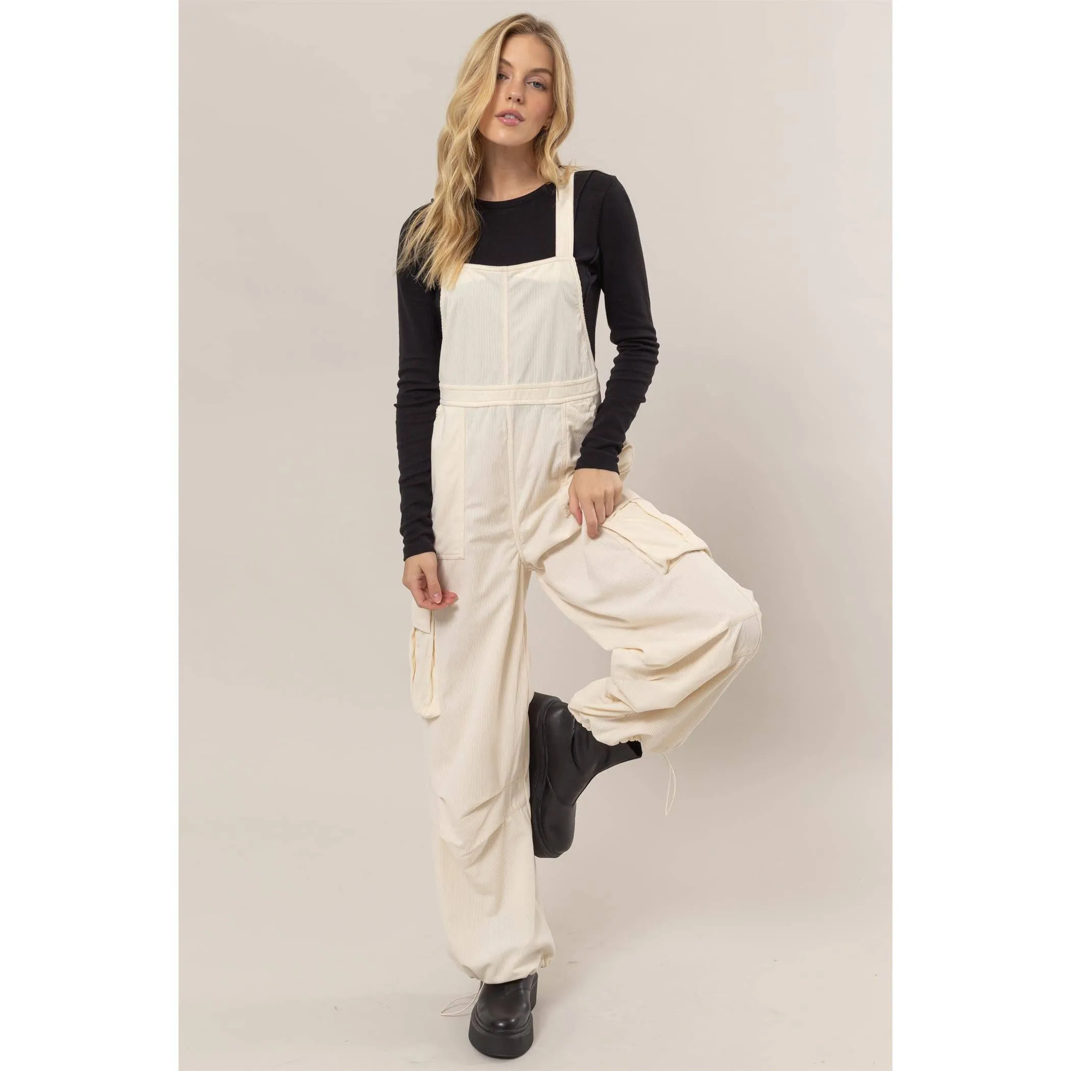 Corduroy Cargo Overalls: Cream