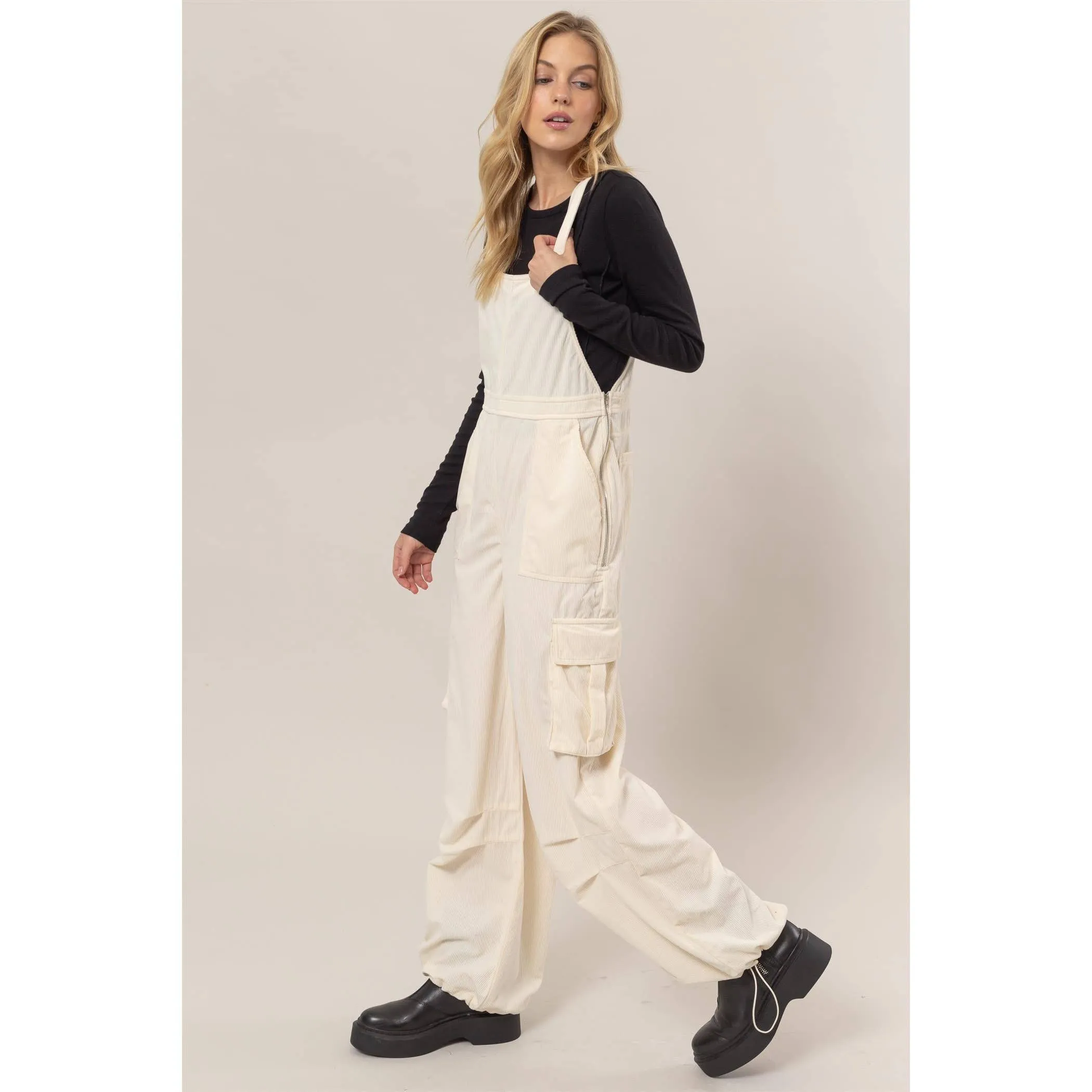 Corduroy Cargo Overalls: Cream