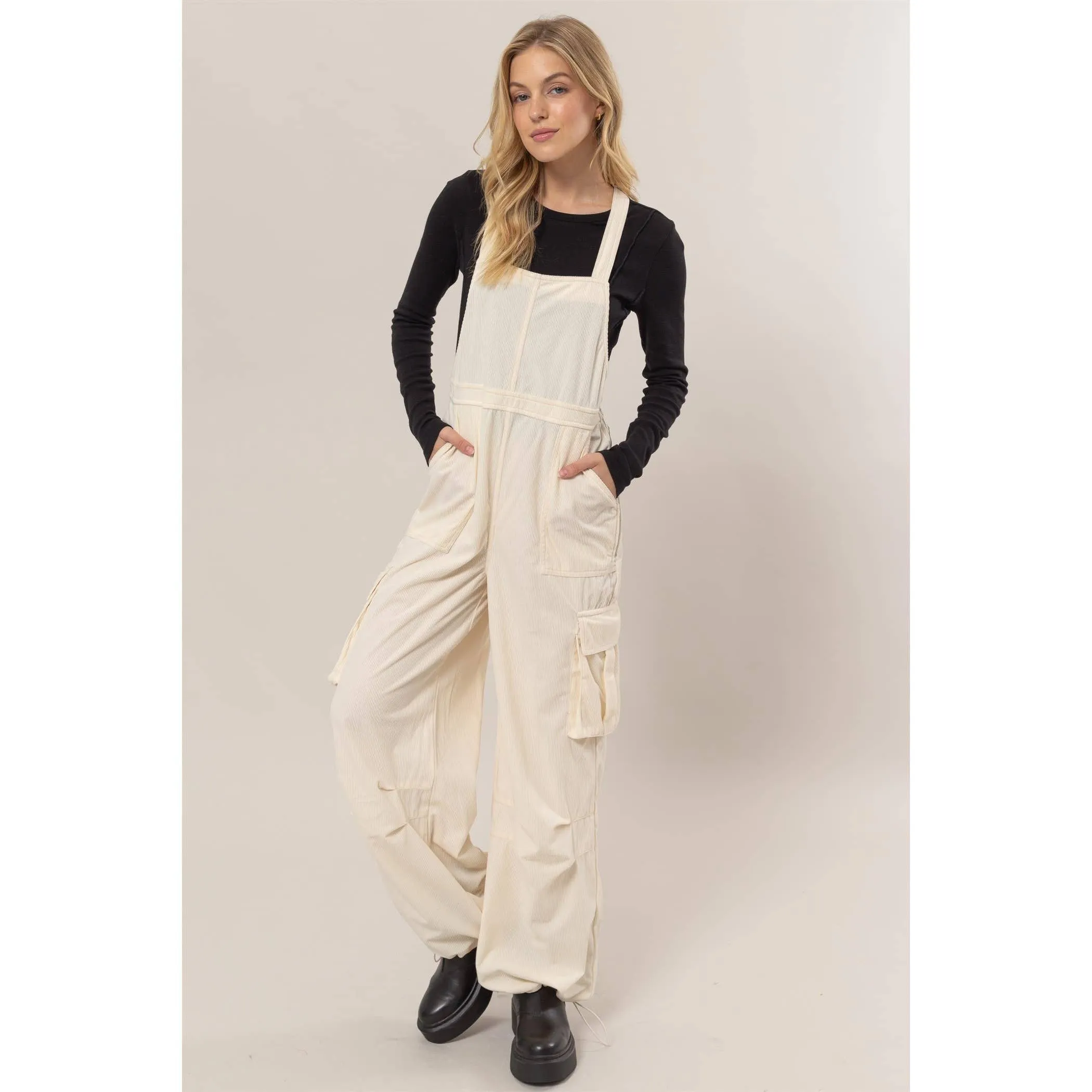 Corduroy Cargo Overalls: Cream