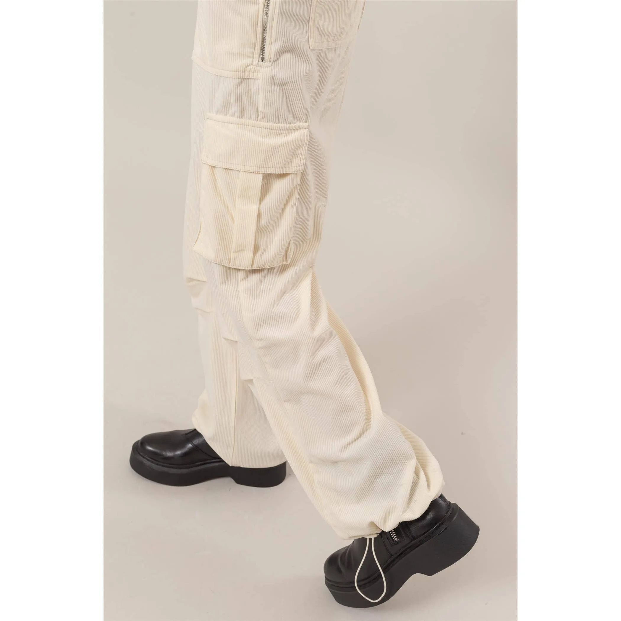 Corduroy Cargo Overalls: Cream