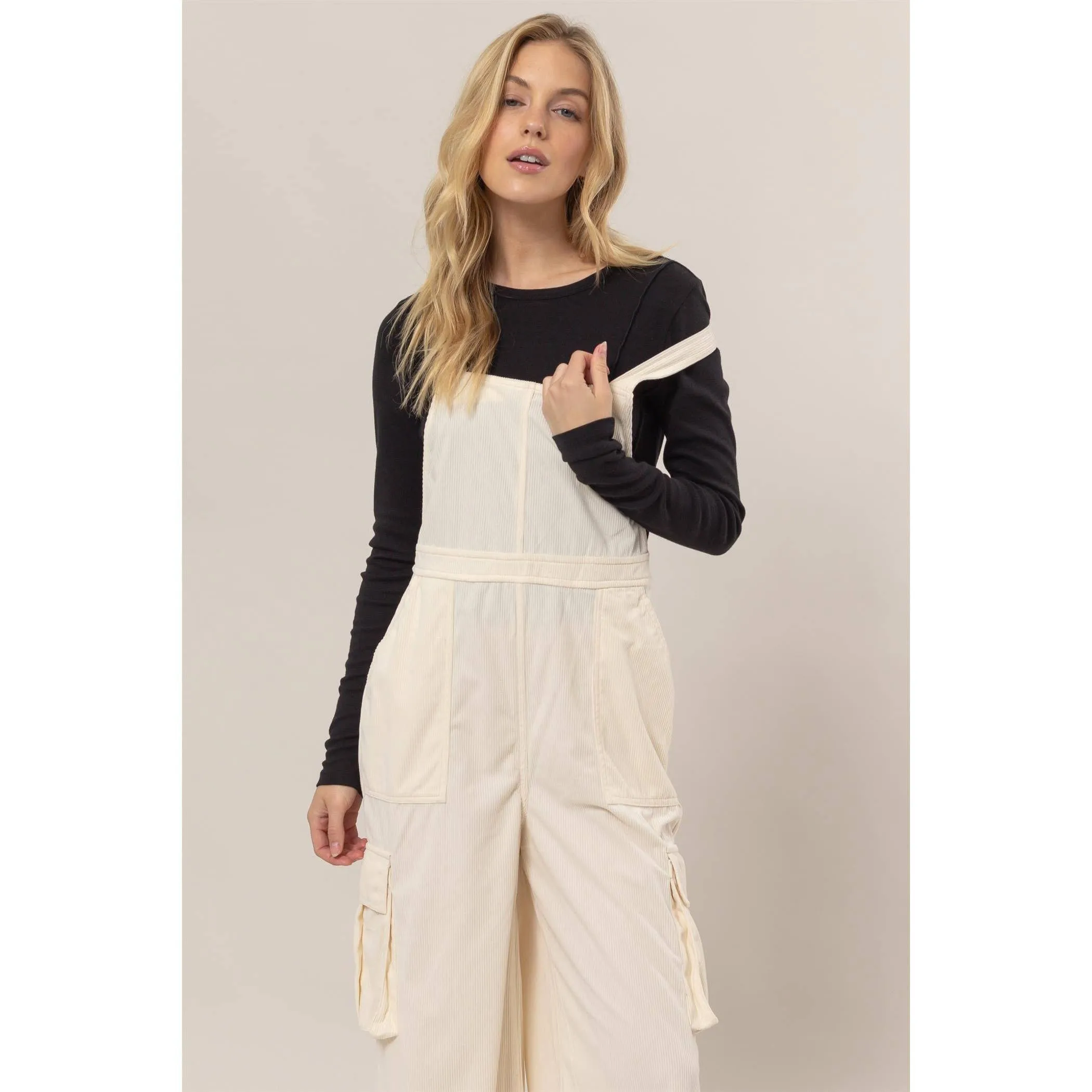 Corduroy Cargo Overalls: Cream