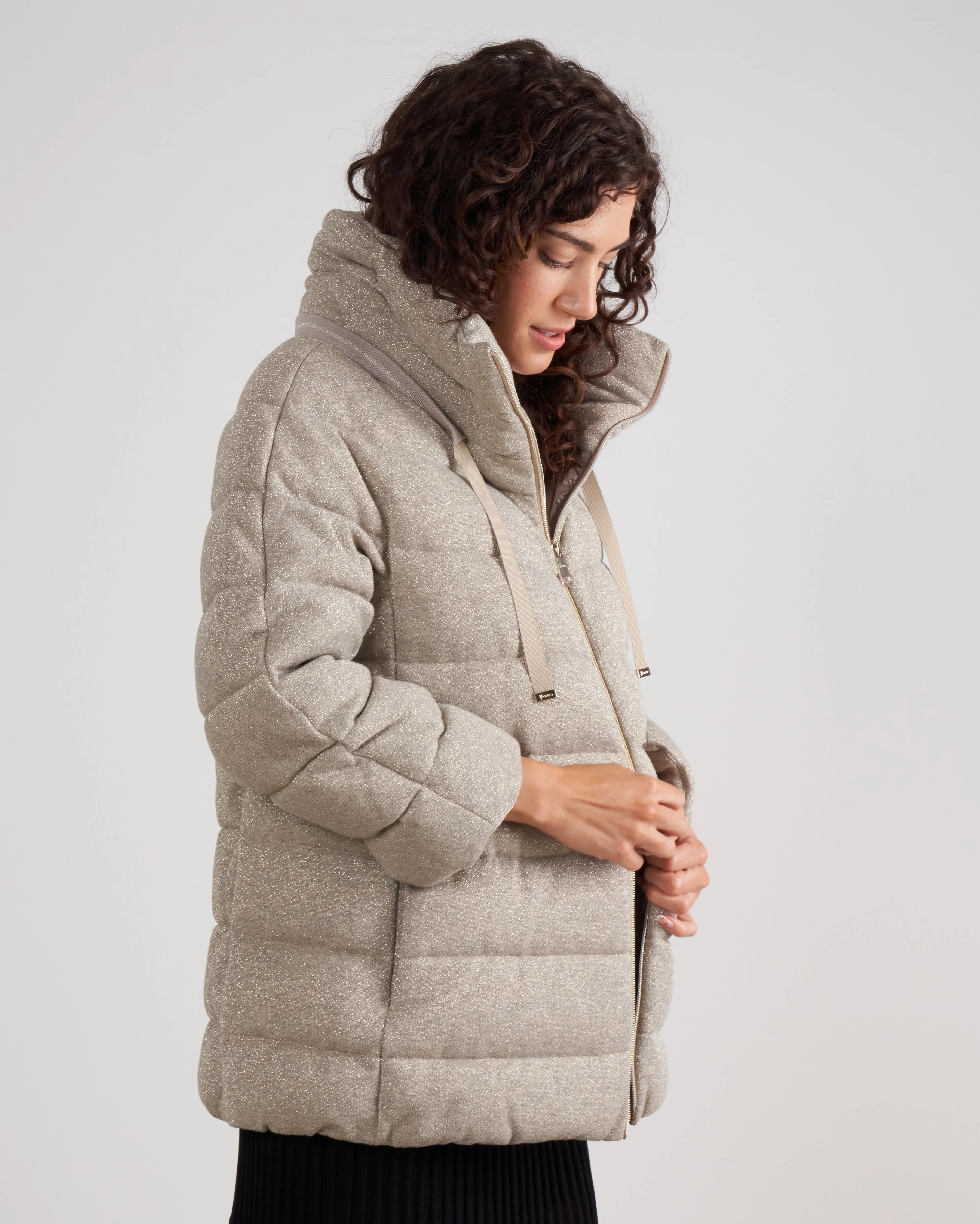 cotton lurex bracelet slv zip front coat - 2600 taupe