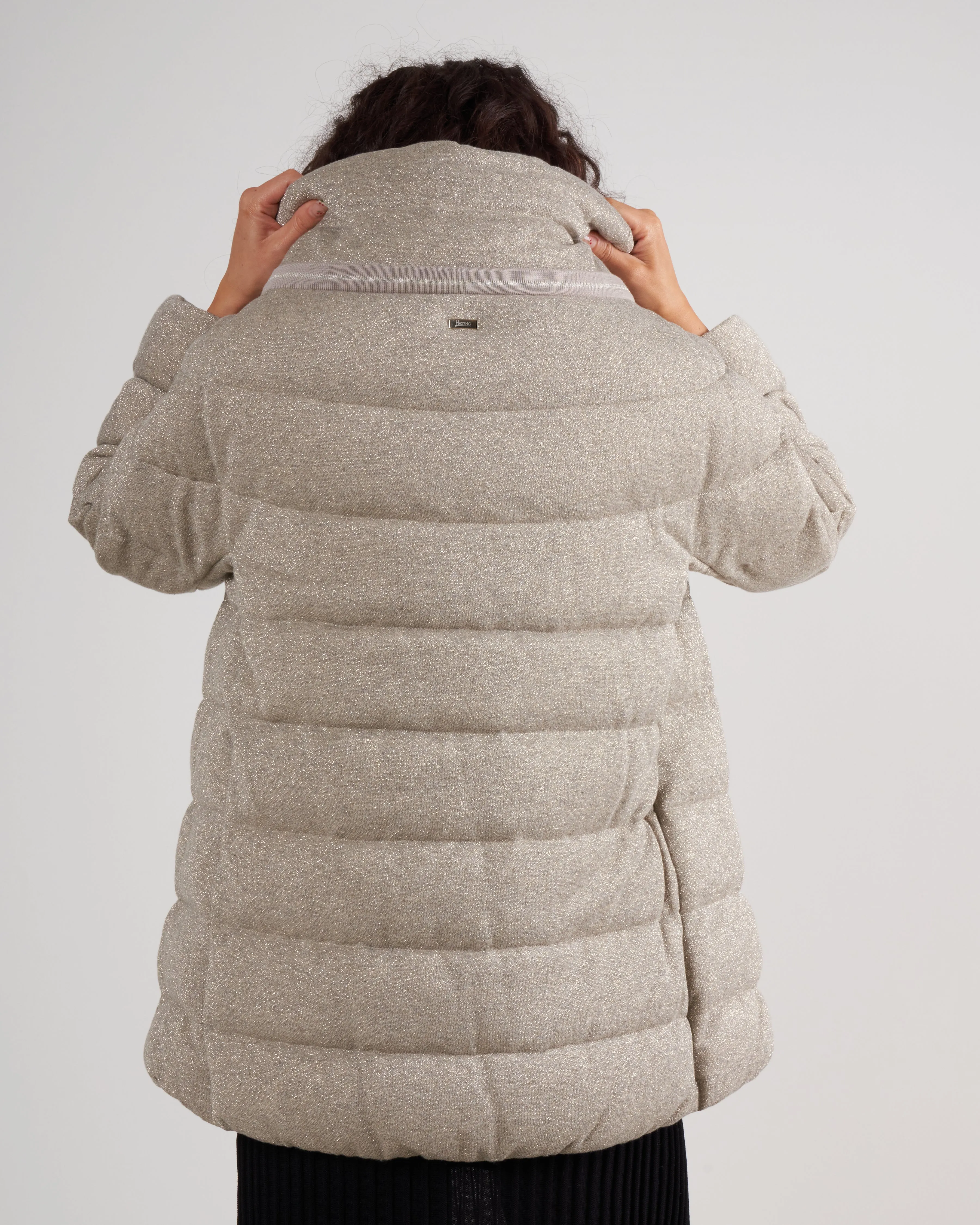 cotton lurex bracelet slv zip front coat - 2600 taupe