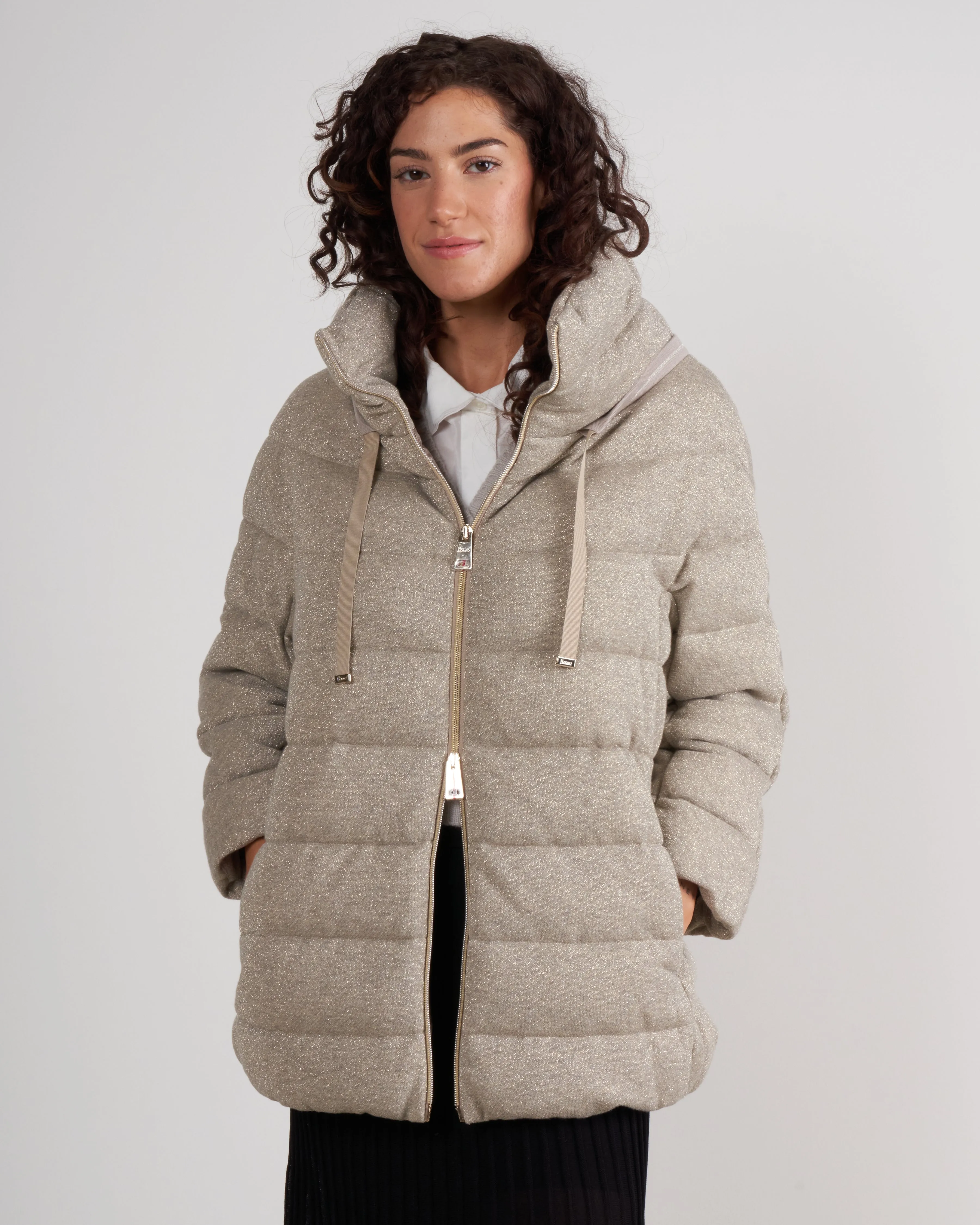 cotton lurex bracelet slv zip front coat - 2600 taupe