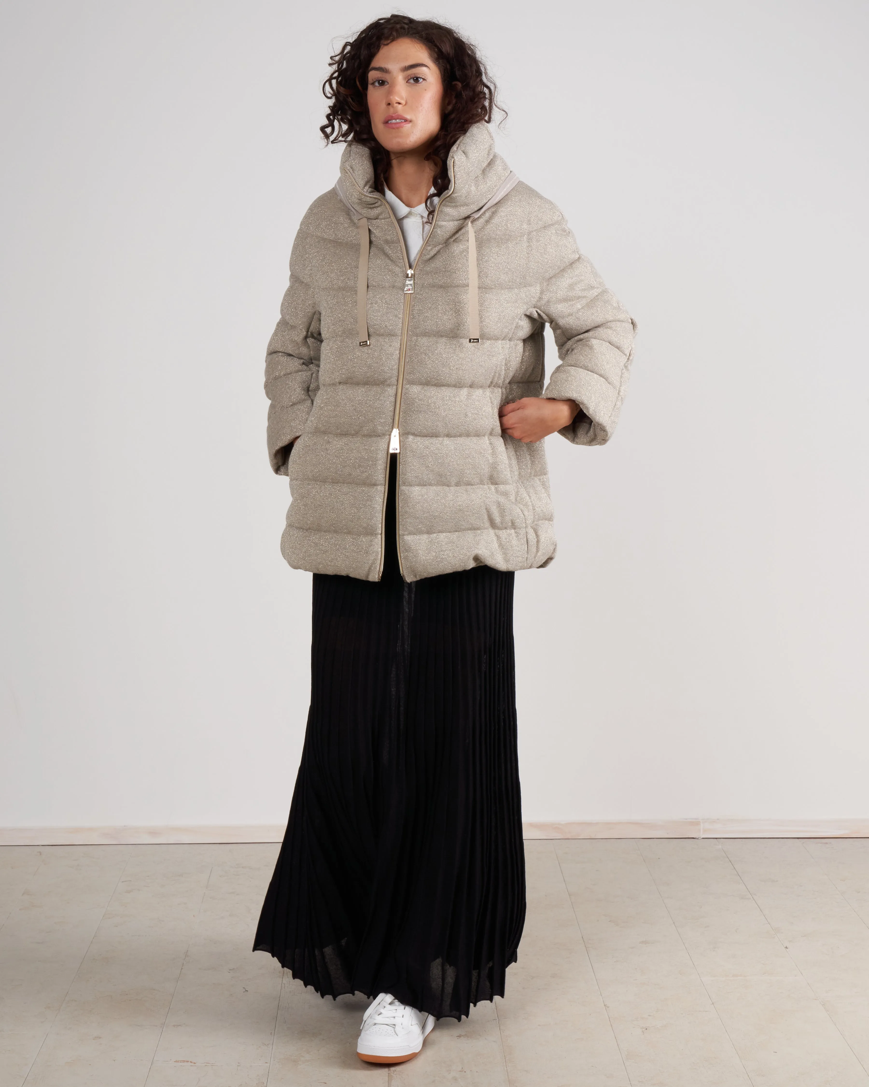 cotton lurex bracelet slv zip front coat - 2600 taupe