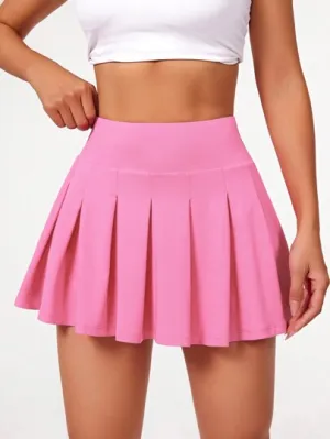 CourtClass Solid Color Pleated Sports Skirt – Athletic Skort with Built-In Shorts