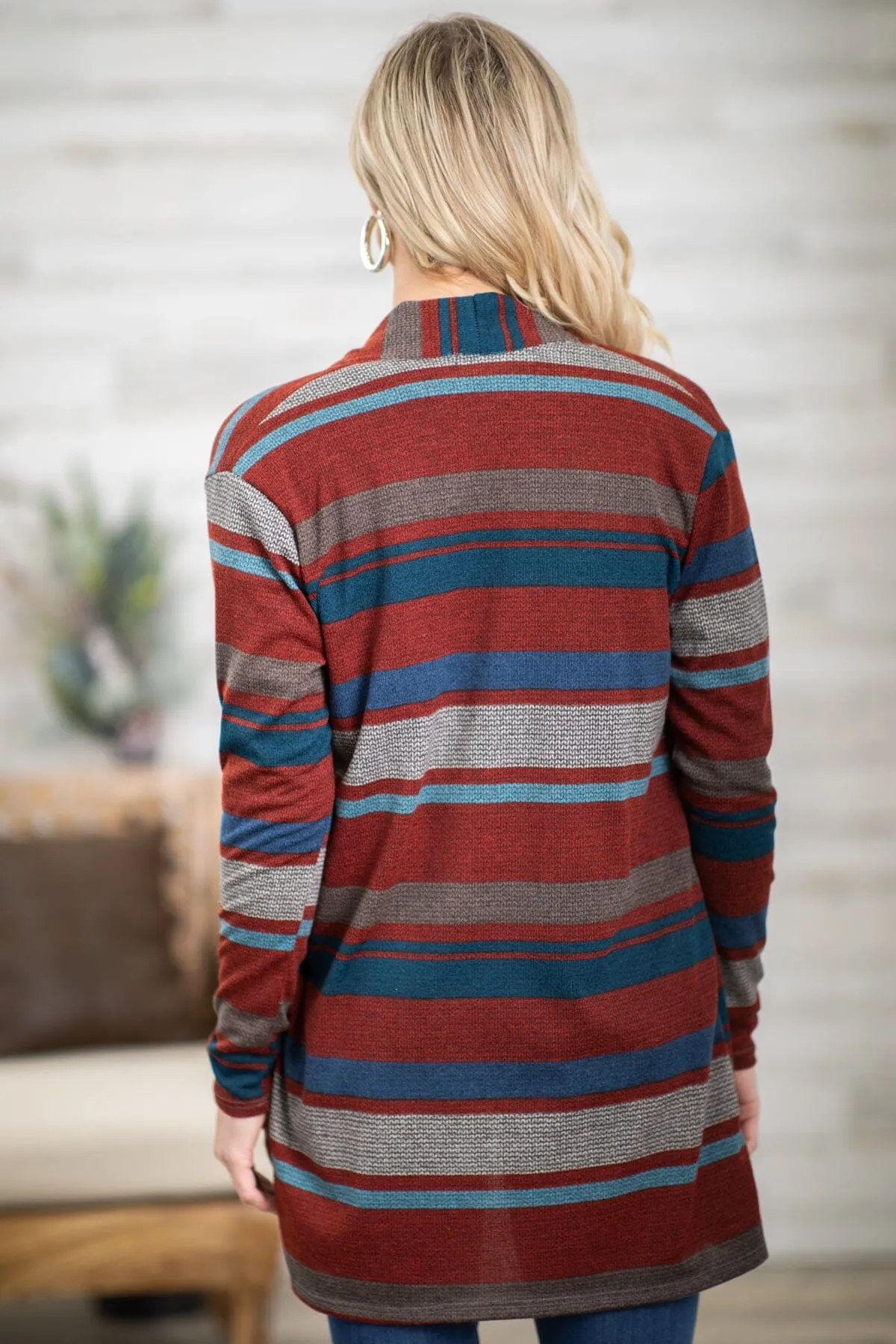 Cranberry and Blue Stripe Cardigan