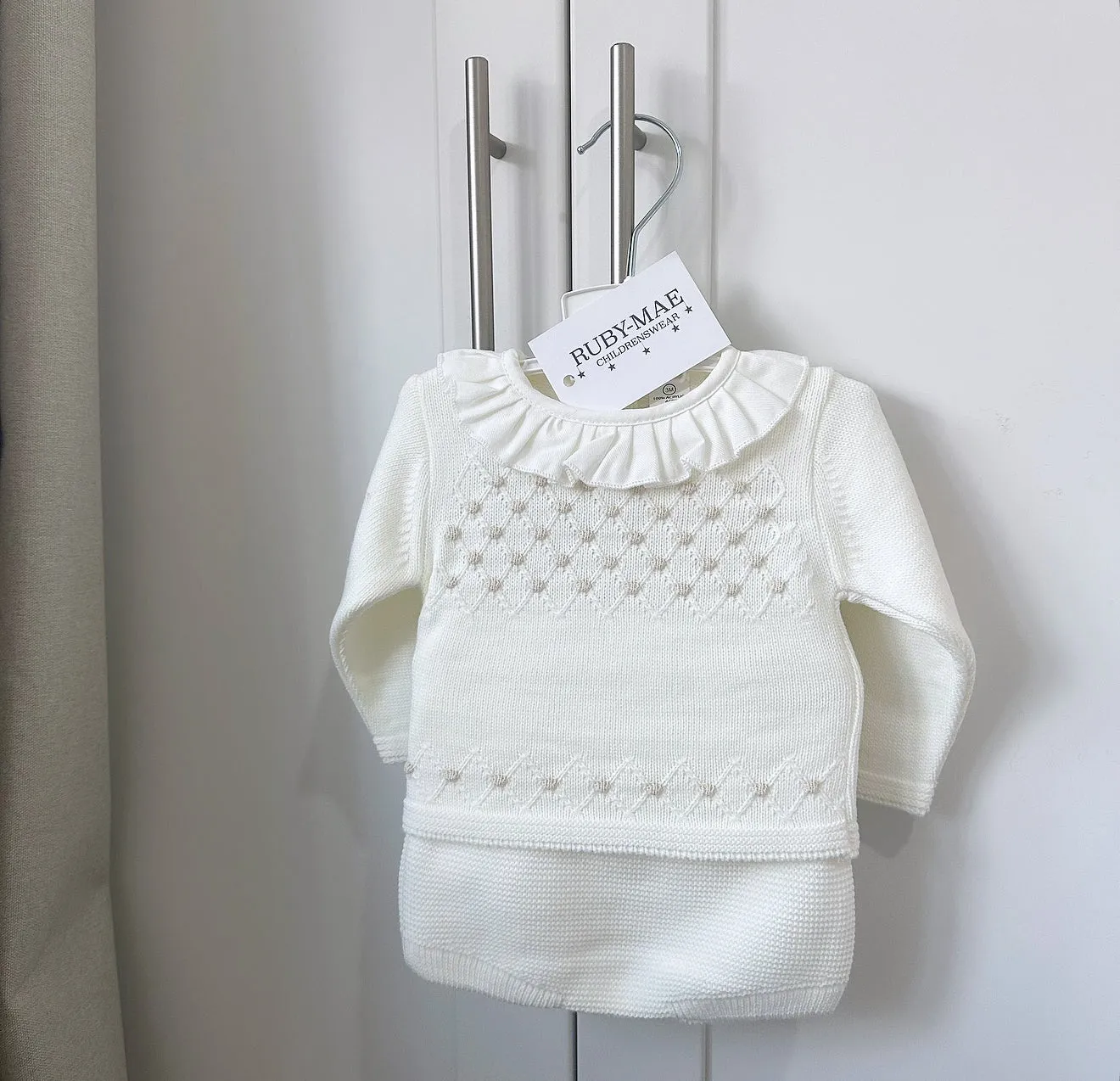Cream With Camel Knitted Frill Jumper & Bloomers Outfit - Danielle