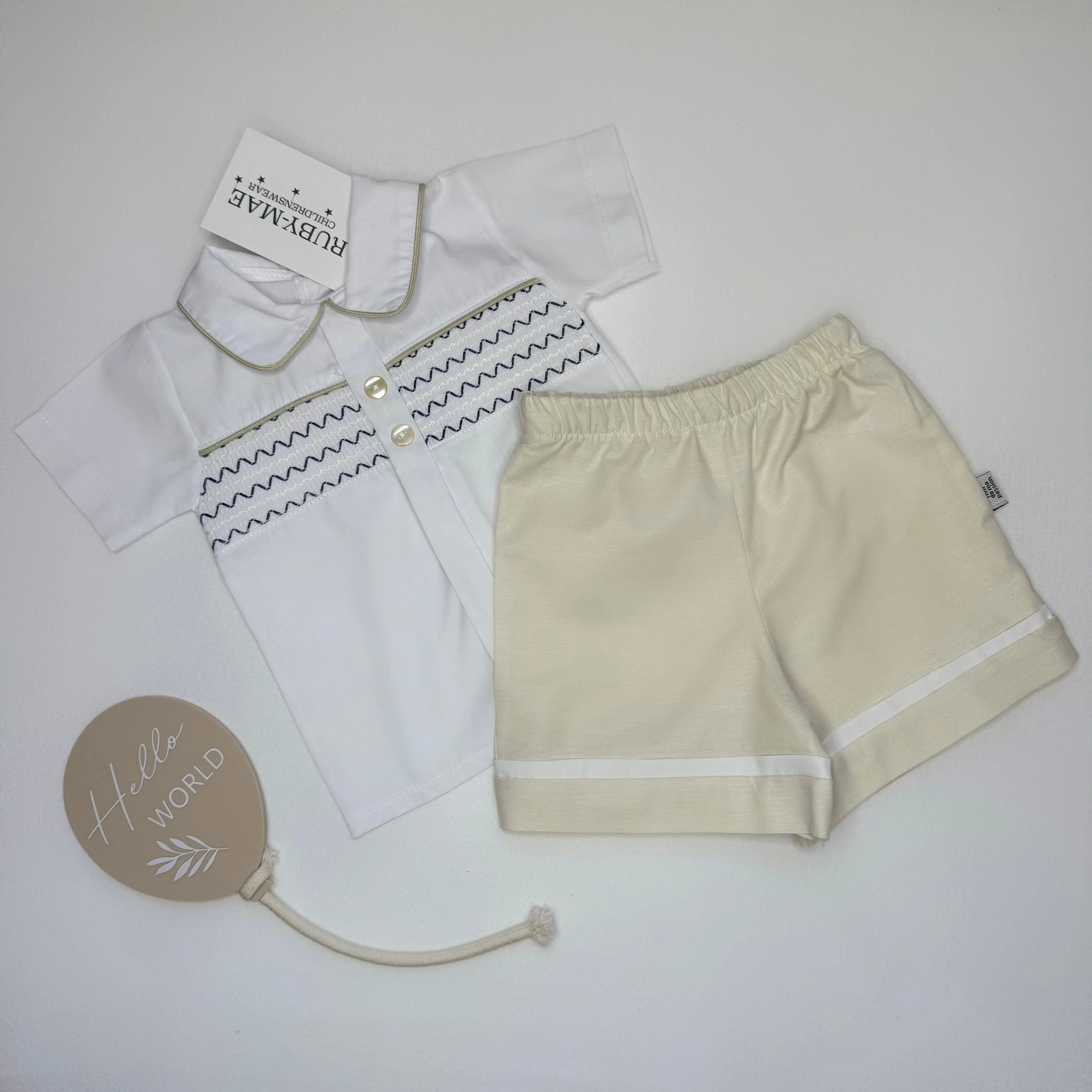 Creamy Beige & White Smock Two Piece Outfit - Theo