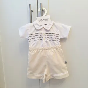 Creamy Beige & White Smock Two Piece Outfit - Theo
