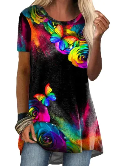 Crew Neck Casual Ethnic Style Vintage Print Short Sleeves T-shirt