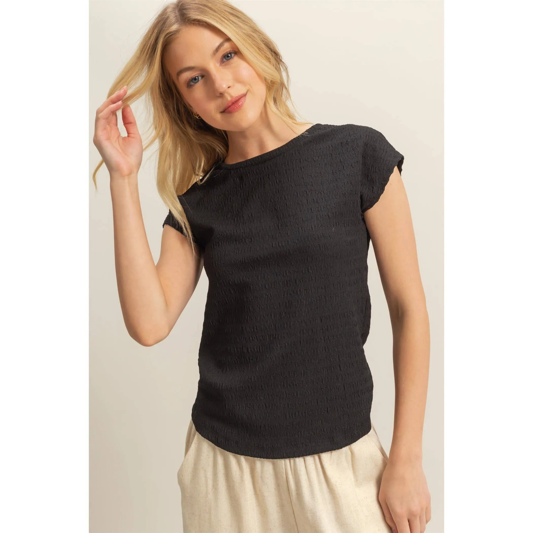 Crew Neck Textured Top
