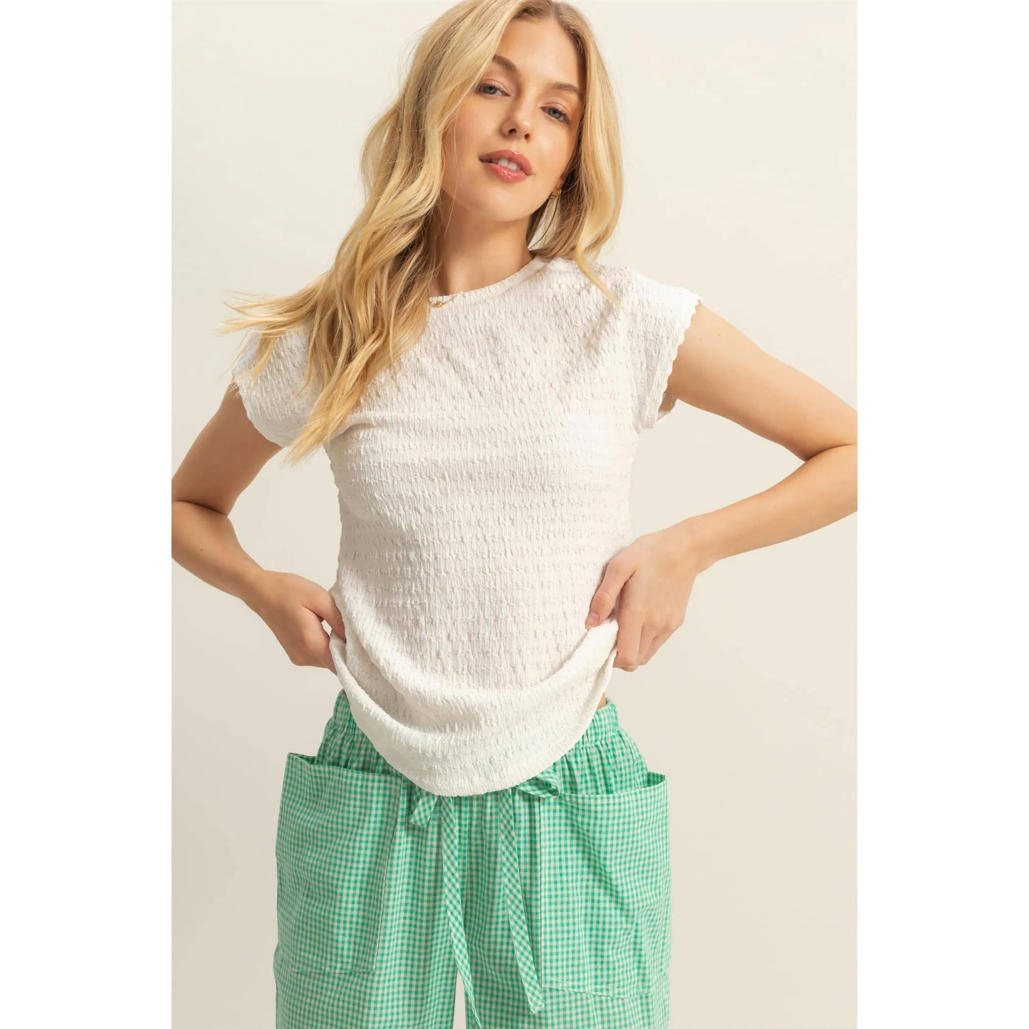 Crew Neck Textured Top