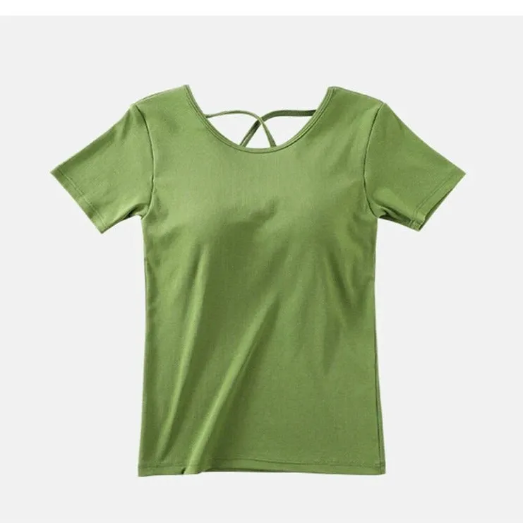 Criss-Cross Back Top with Built In Bra Cotton