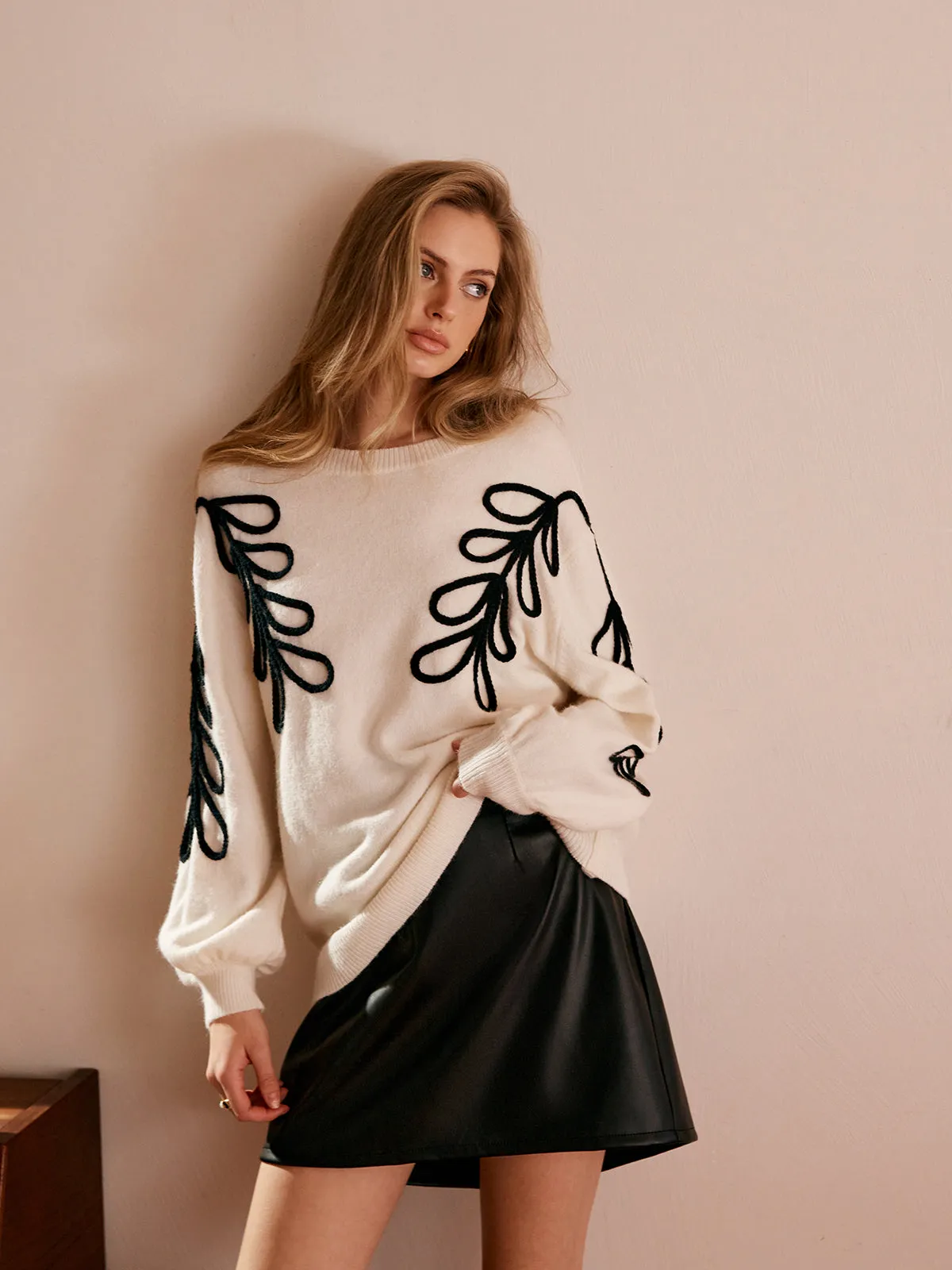 Crochet Floral Pullover Sweater