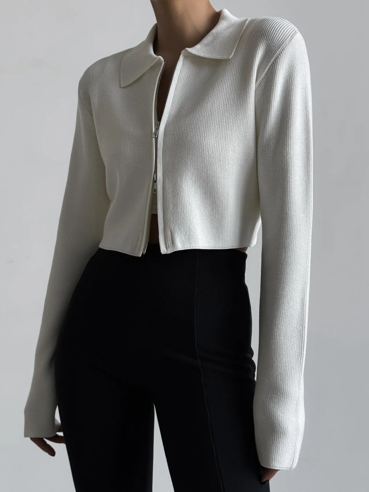 Cropped Knit Cardigan in Snow