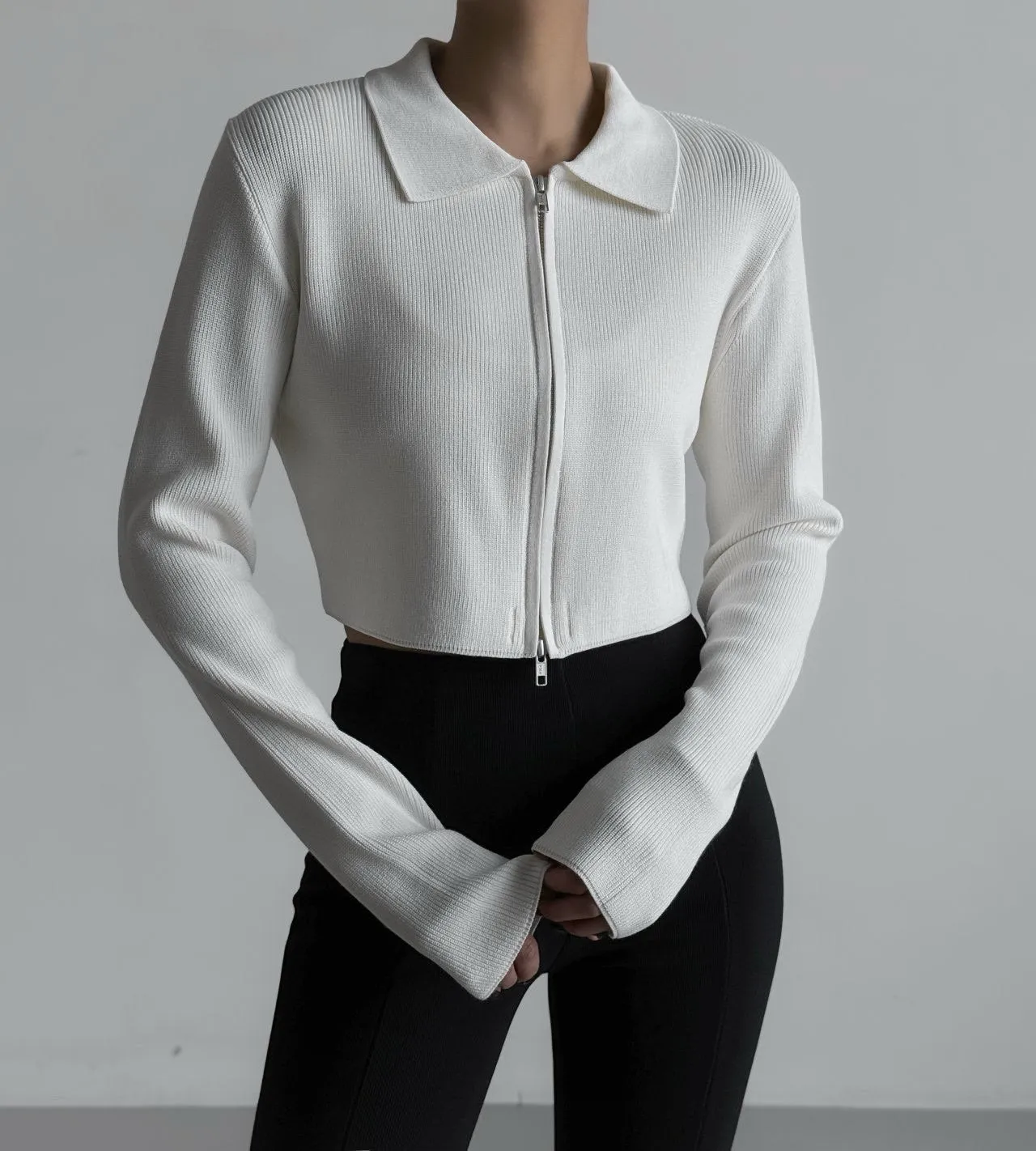 Cropped Knit Cardigan in Snow