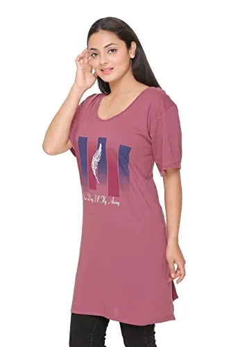 CUPID Regular Fit Cotton Round Neck T-Shirt, Plus Size Night, Sleep, Yoga, Gym, Long Top n Tees for Women - Combo Pack of 3 - 3XL, Mauve / Yellow / Red