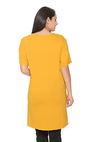 CUPID Regular Fit Cotton Round Neck T-Shirt, Plus Size Night, Sleep, Yoga, Gym, Long Top n Tees for Women - Combo Pack of 3 - 3XL, Mauve / Yellow / Red