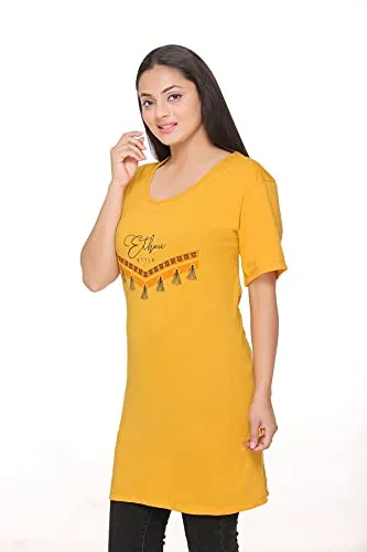 CUPID Regular Fit Cotton Round Neck T-Shirt, Plus Size Night, Sleep, Yoga, Gym, Long Top n Tees for Women - Combo Pack of 3 - 3XL, Mauve / Yellow / Red