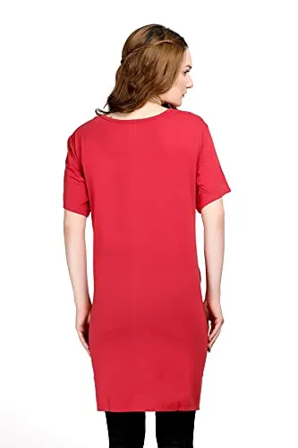 CUPID Regular Fit Cotton Round Neck T-Shirt, Plus Size Night, Sleep, Yoga, Gym, Long Top n Tees for Women - Combo Pack of 3 - 3XL, Mauve / Yellow / Red