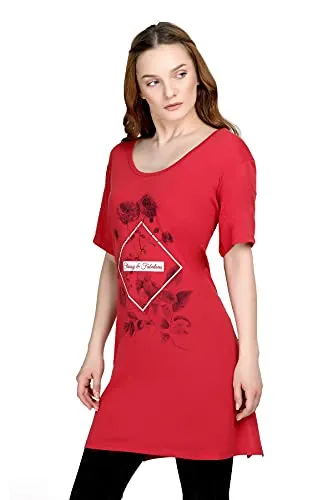CUPID Regular Fit Cotton Round Neck T-Shirt, Plus Size Night, Sleep, Yoga, Gym, Long Top n Tees for Women - Combo Pack of 3 - 3XL, Mauve / Yellow / Red