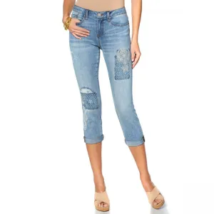 Curations Women's Vintage Paisley Embroidered Boyfriend Jeans
