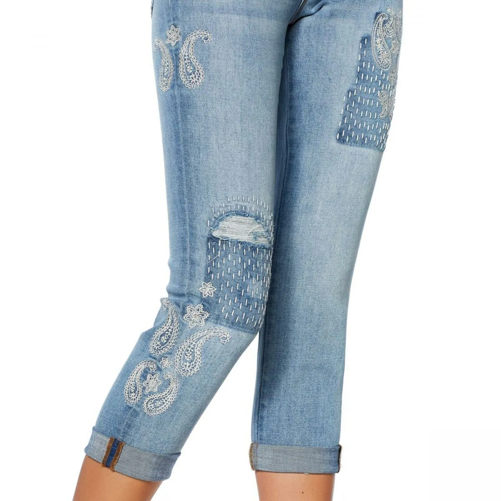 Curations Women's Vintage Paisley Embroidered Boyfriend Jeans
