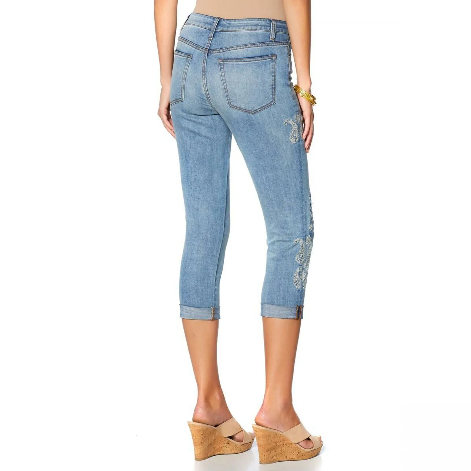 Curations Women's Vintage Paisley Embroidered Boyfriend Jeans
