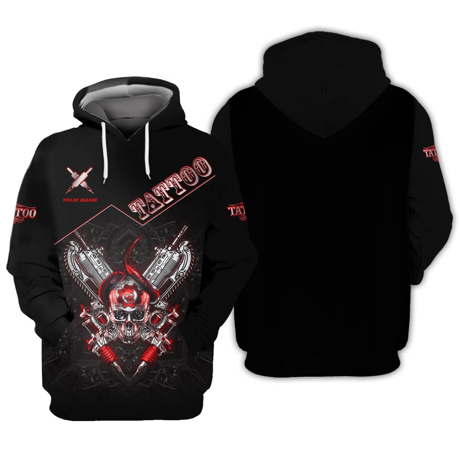 Custom Tattoo Zipper Hoodie, Bomber, Sweater, Polo, Hawaiian, Shirts Skull Tattoo Machine 3D Shirts Gift For Tattoo Artists