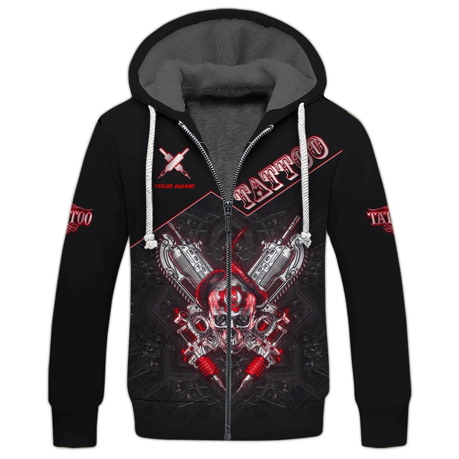 Custom Tattoo Zipper Hoodie, Bomber, Sweater, Polo, Hawaiian, Shirts Skull Tattoo Machine 3D Shirts Gift For Tattoo Artists