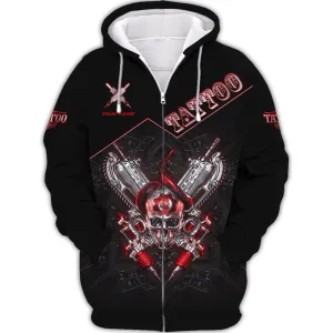Custom Tattoo Zipper Hoodie, Bomber, Sweater, Polo, Hawaiian, Shirts Skull Tattoo Machine 3D Shirts Gift For Tattoo Artists