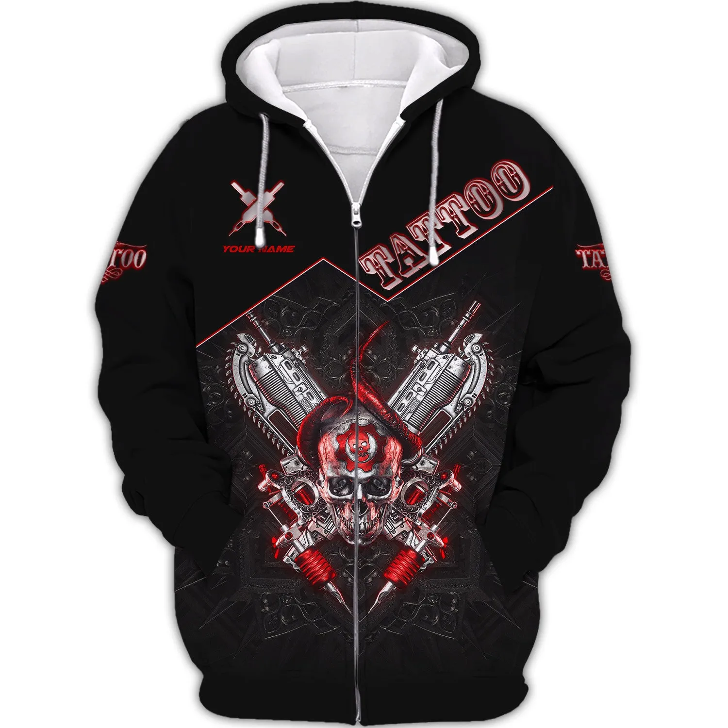 Custom Tattoo Zipper Hoodie, Bomber, Sweater, Polo, Hawaiian, Shirts Skull Tattoo Machine 3D Shirts Gift For Tattoo Artists