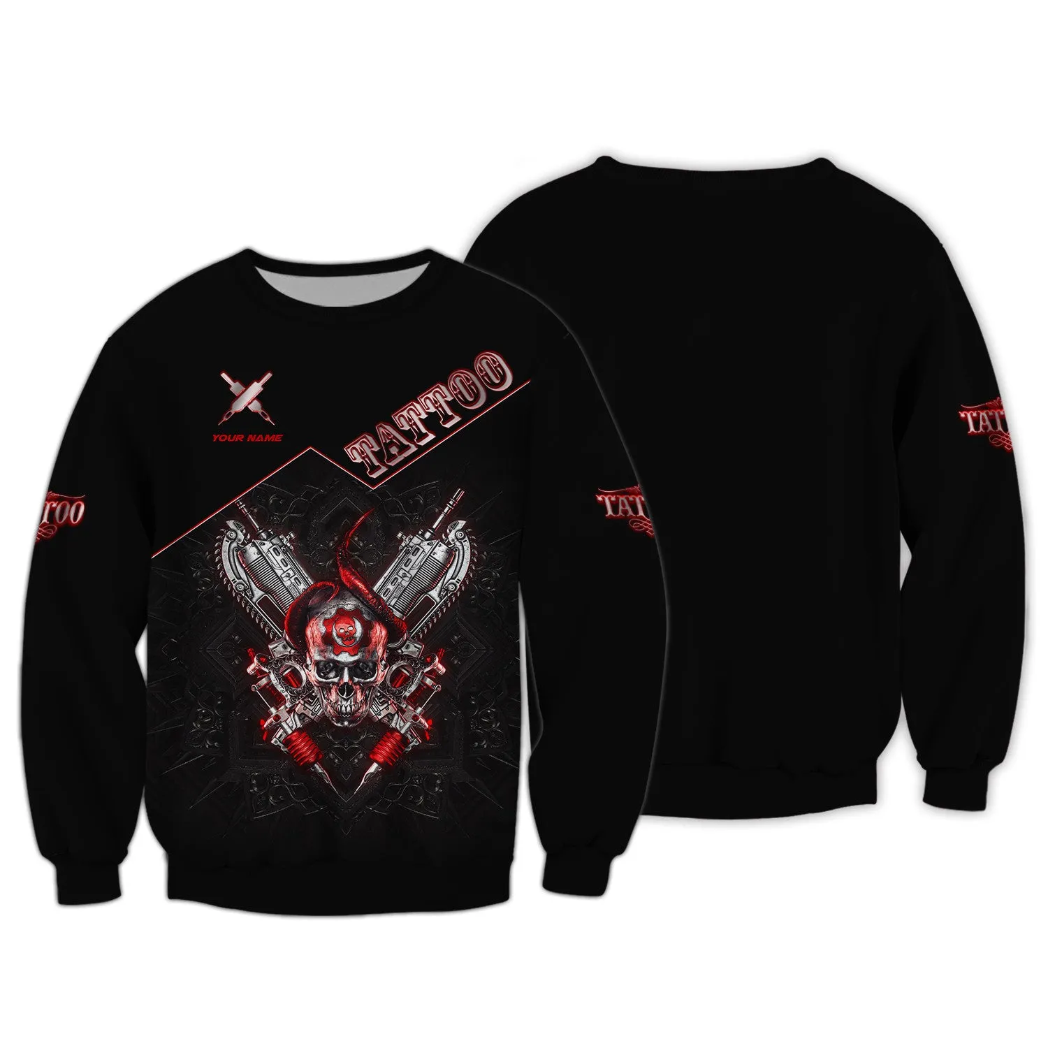 Custom Tattoo Zipper Hoodie, Bomber, Sweater, Polo, Hawaiian, Shirts Skull Tattoo Machine 3D Shirts Gift For Tattoo Artists