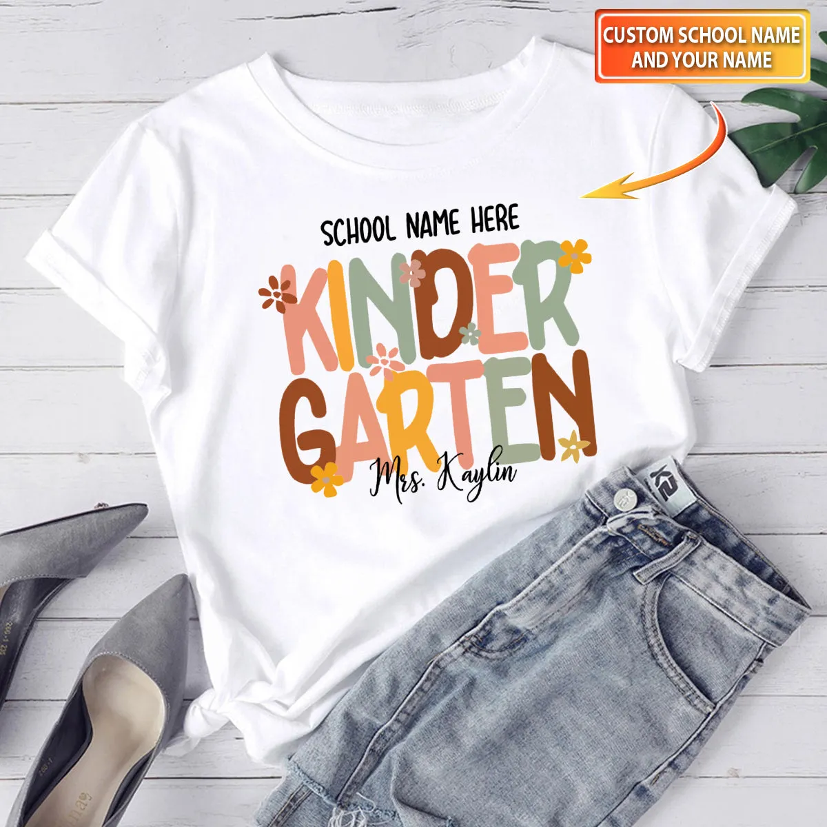 Customized Kindergarten Teacher Tee, Kindergarten Teacher Shirt, Personachealized For Kindergarten Ters Team Tees, Cute Team Elementary Tee.