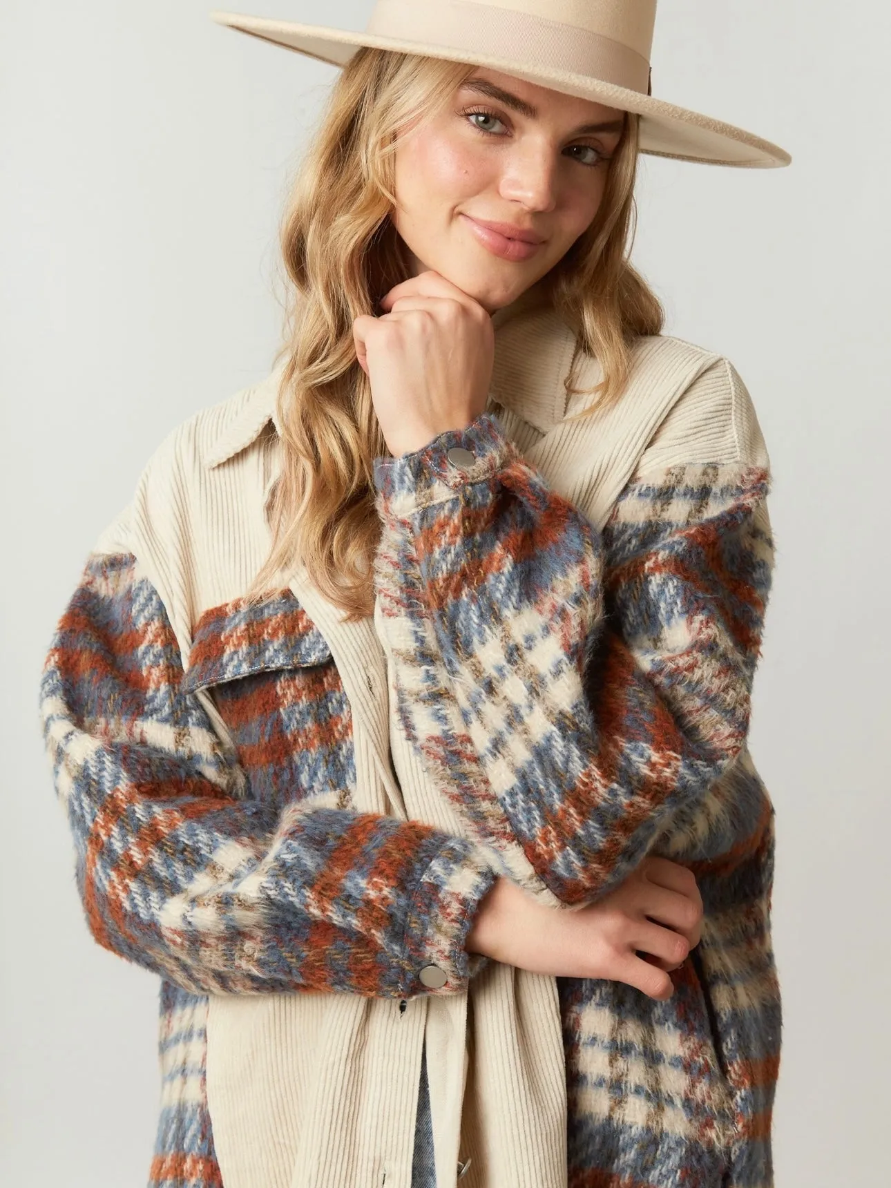Cute N’ Cozy Plaid Shacket: Beige Mix