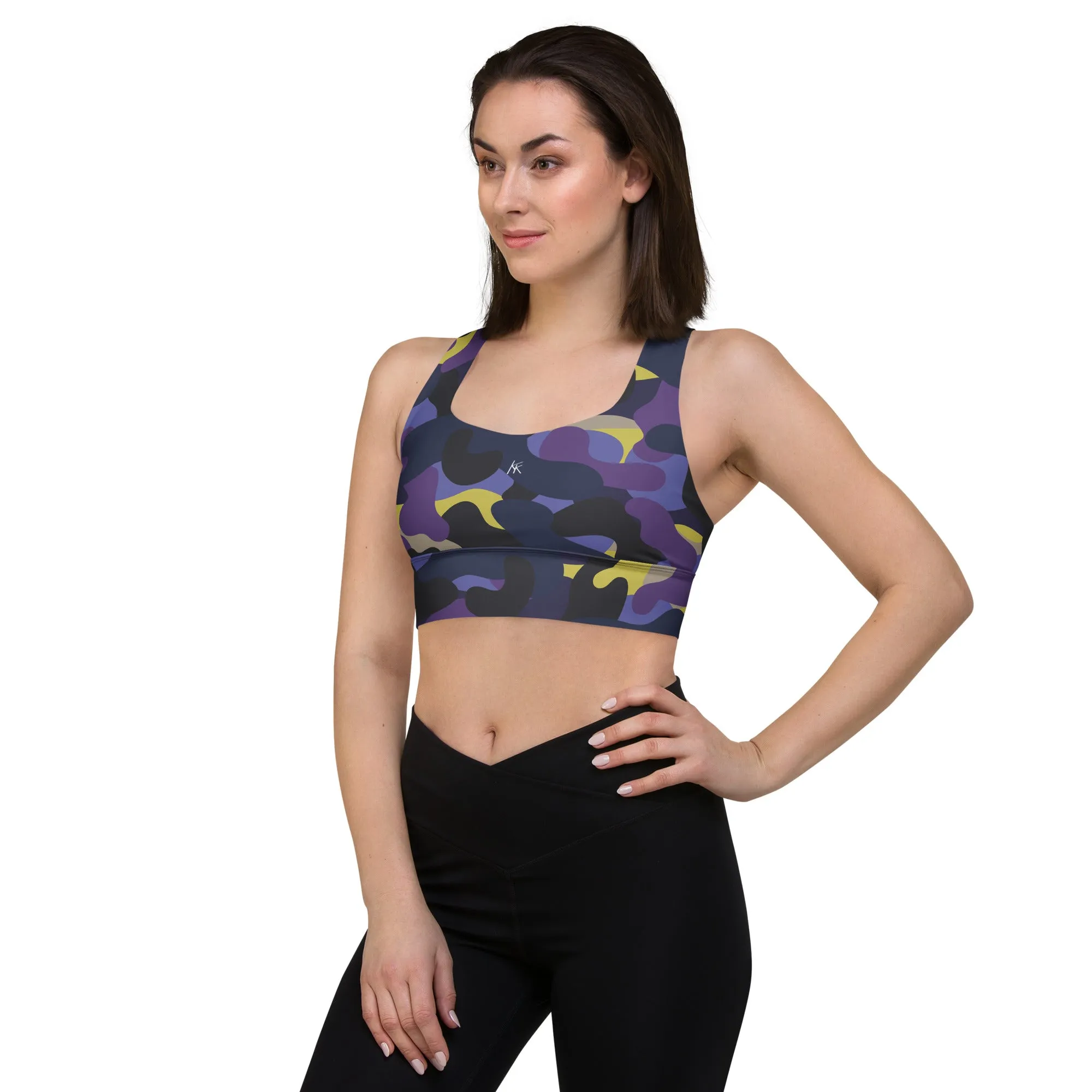 Dark Purple Camo Longline Sports Bra
