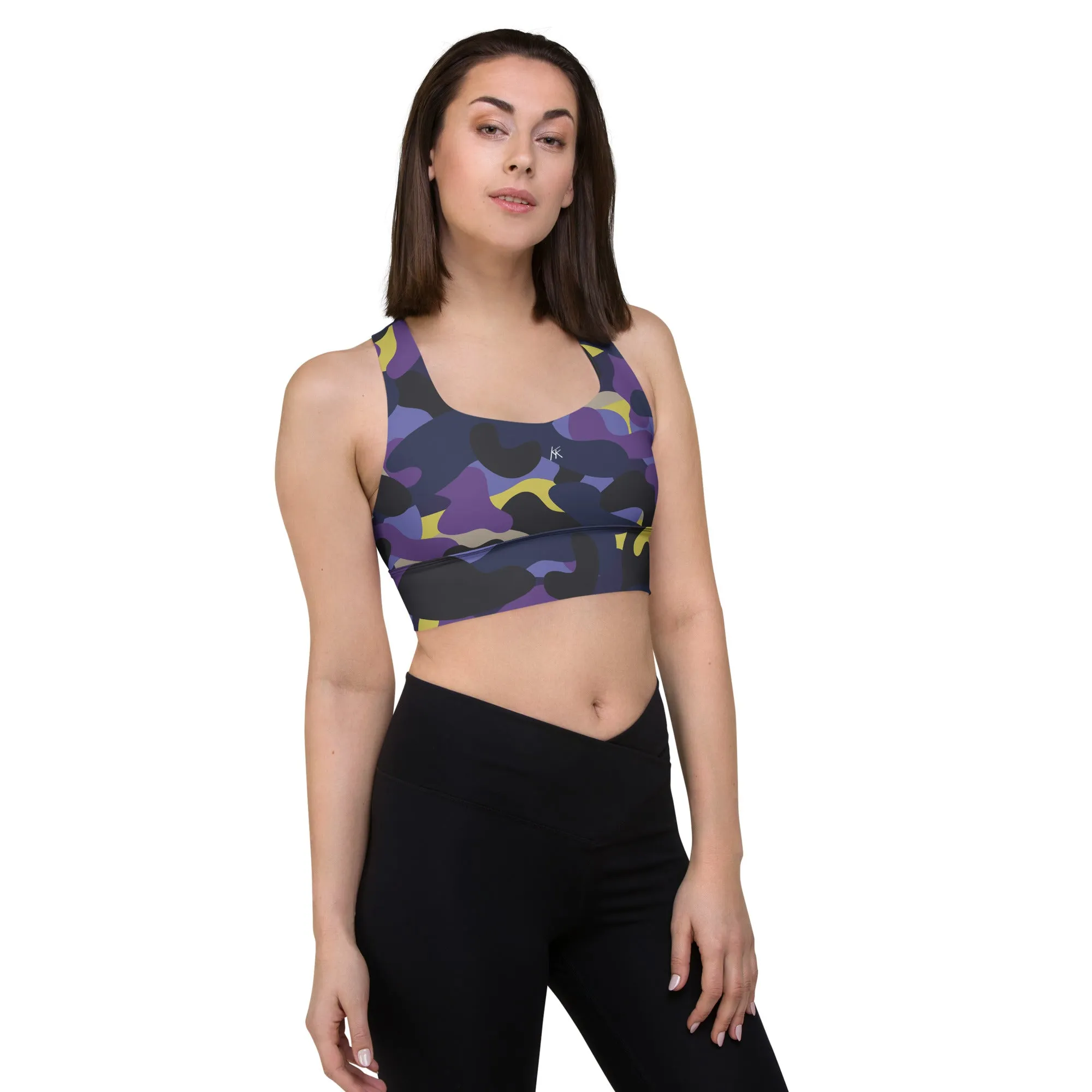 Dark Purple Camo Longline Sports Bra